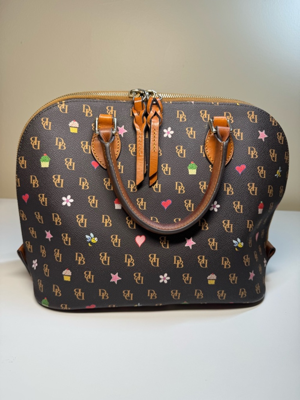 Dooney & Bourke Gretta Novelty Print Satchel with Pink Hearts & Cupcakes - Picture 2 of 13